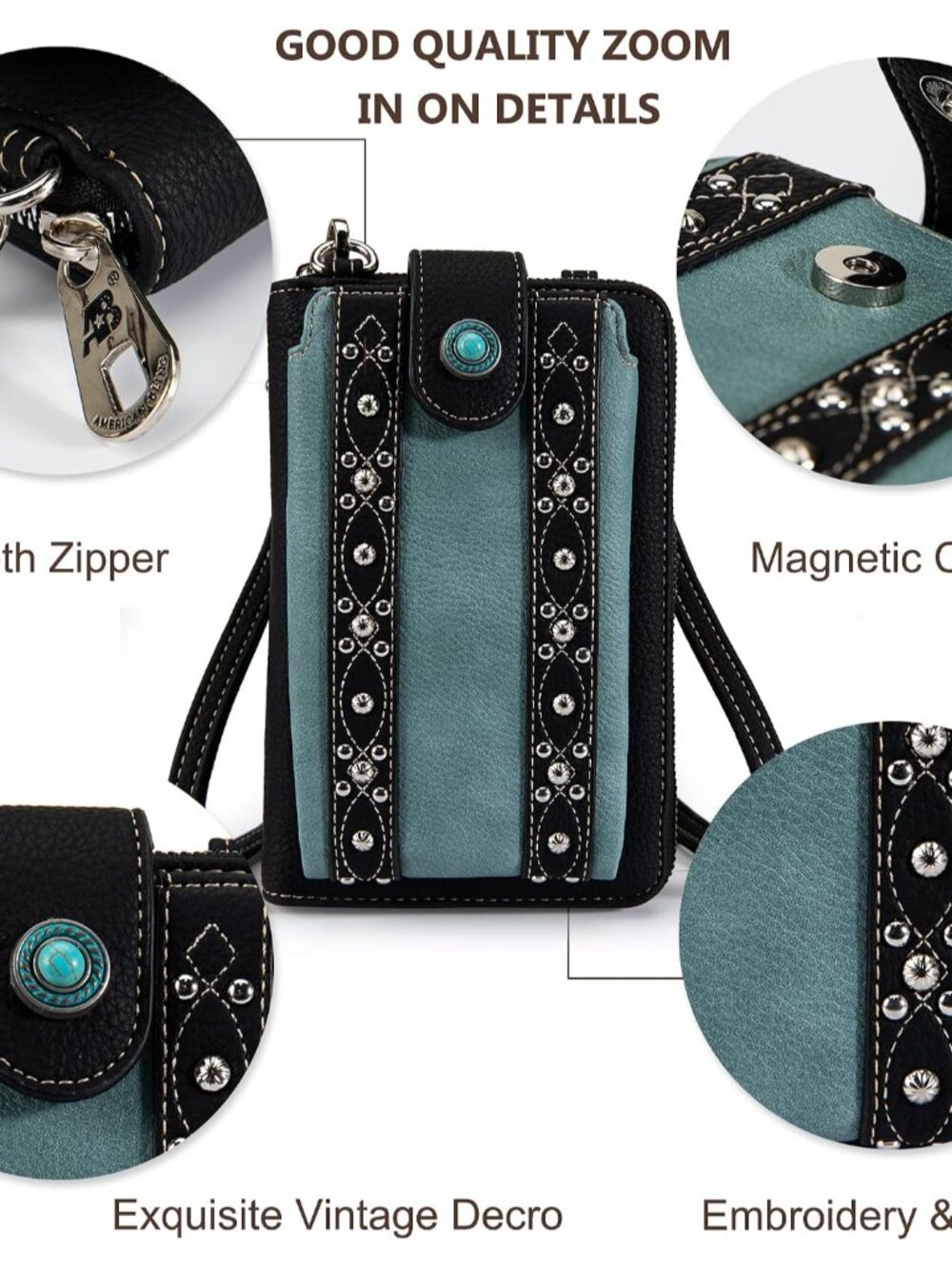 Western Crossbody Phone Wallet for Women RFID Blocking Wallet Purse with Cash Sl - Picture 9 of 9